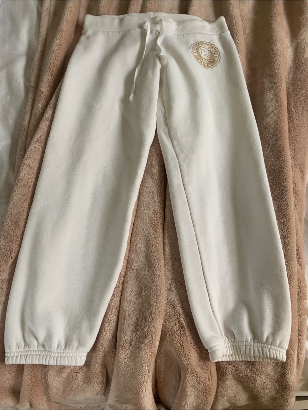 🚨 RARE VTG Y2K Victoria's Secret PINK University "Love P!nk 86" White Sweatpants
